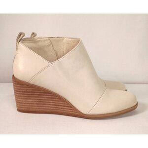 TOMS Marta Wedge Bootie Beige Leather Womens Size 7 Comfort Insole Casual